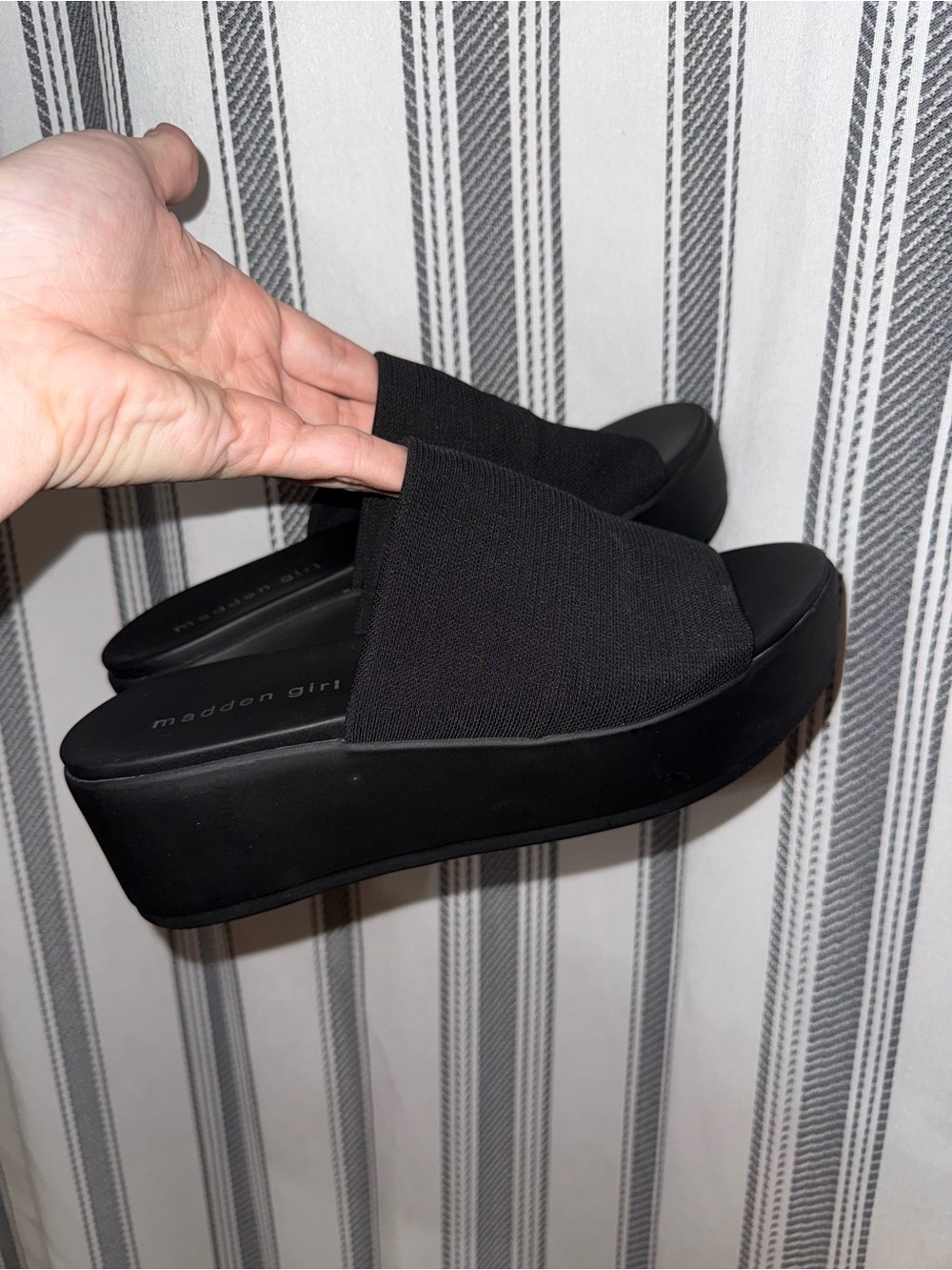 Madden Girl Black Platform Slide Mules